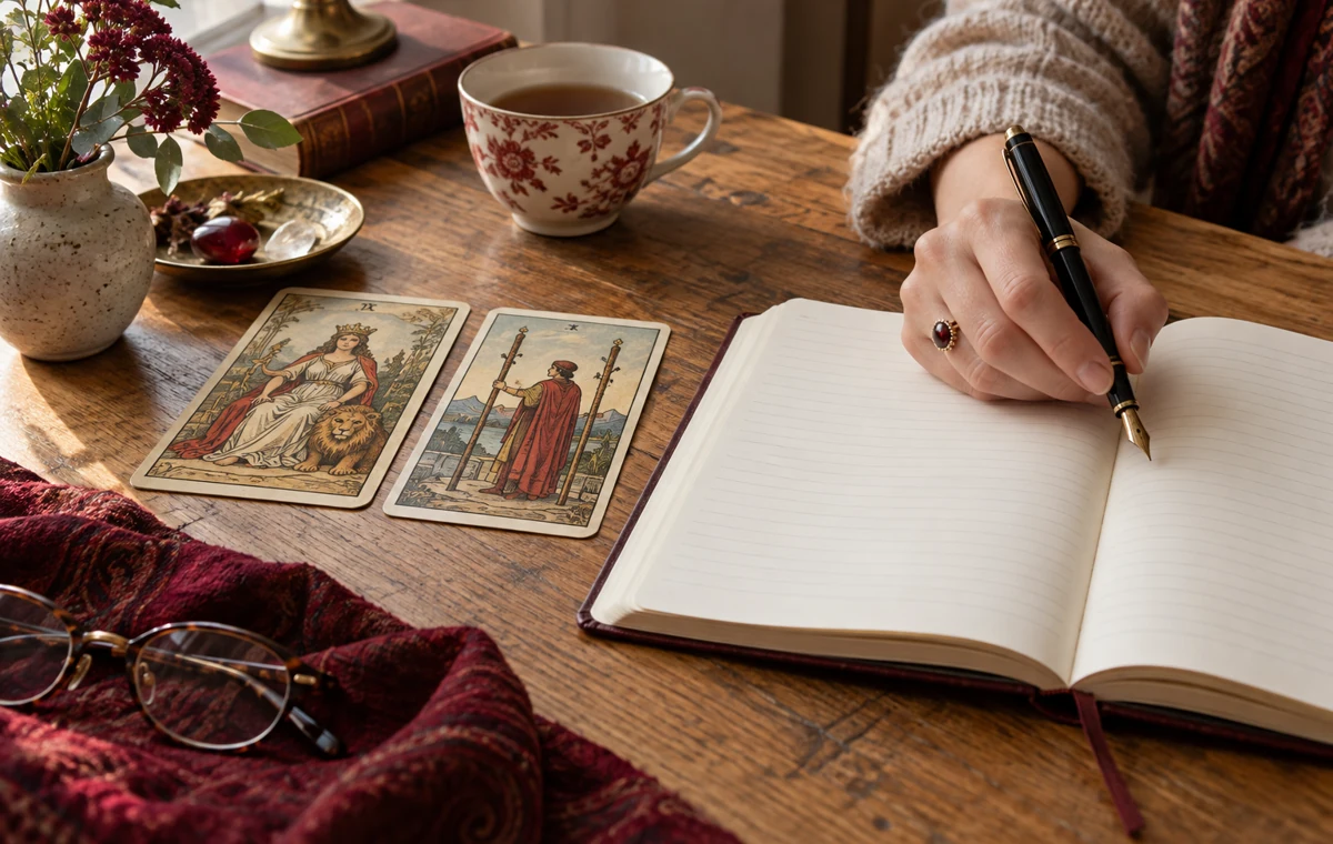 Prendre des notes à côté de cartes de tarot