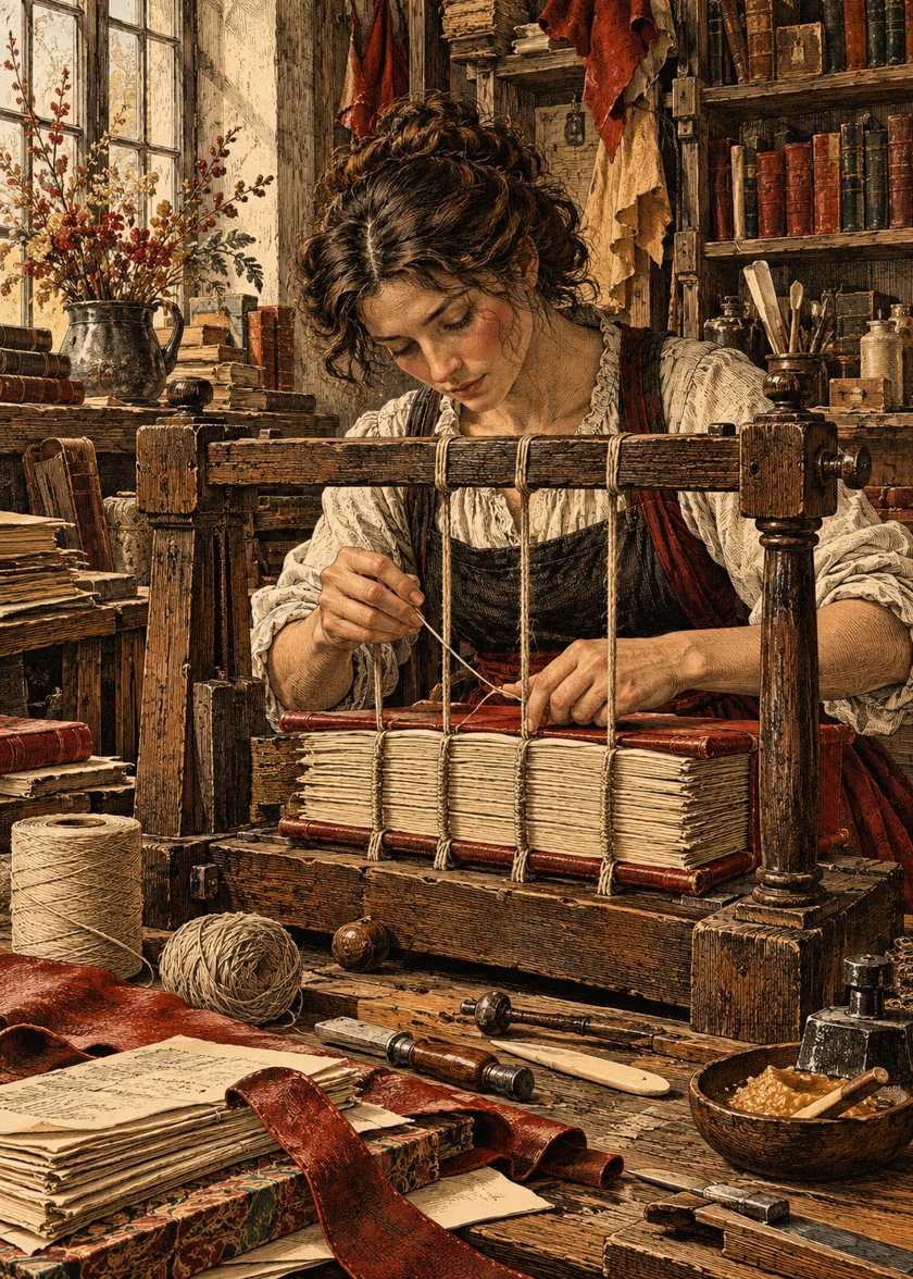 La relieuse, scène illustrée pour le jeu des métiers