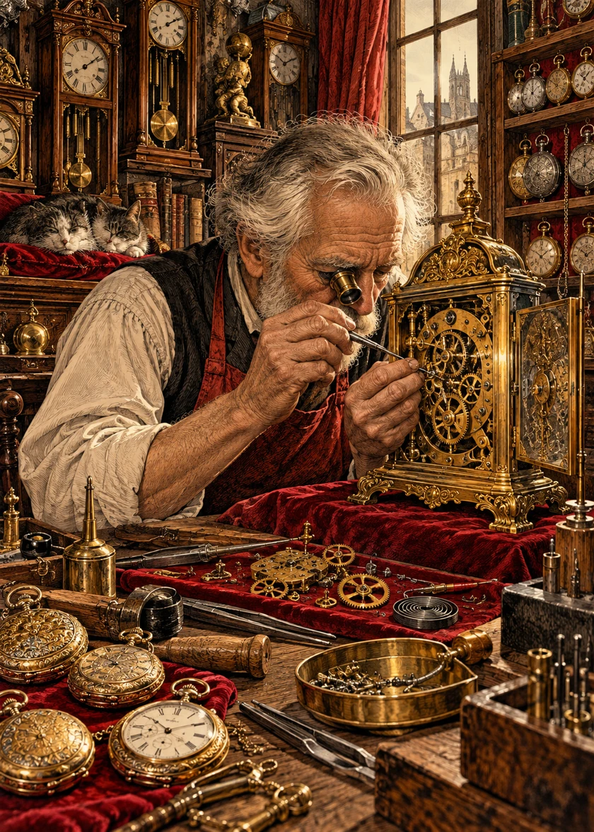 L’horloger, scène illustrée pour le jeu des métiers