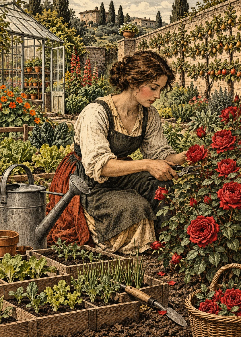 La jardinière, scène illustrée pour le jeu des métiers