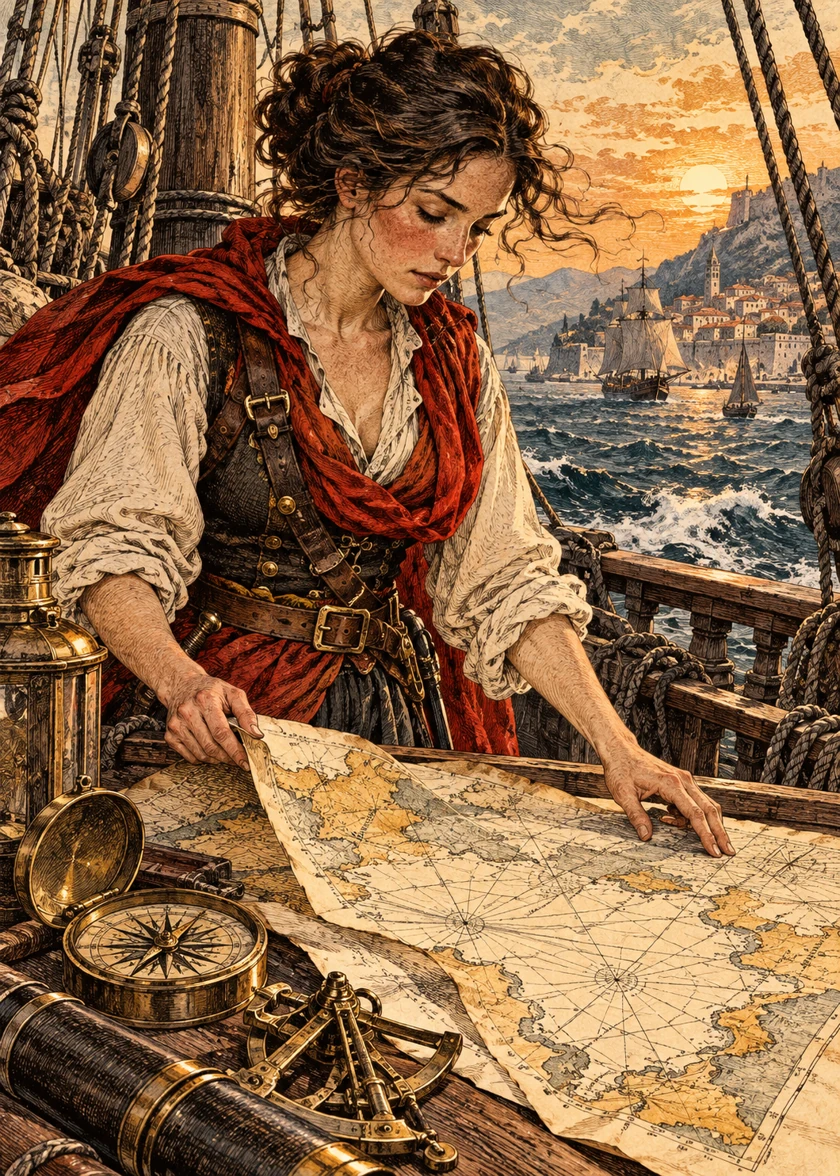 La navigatrice, scène illustrée pour le jeu des métiers