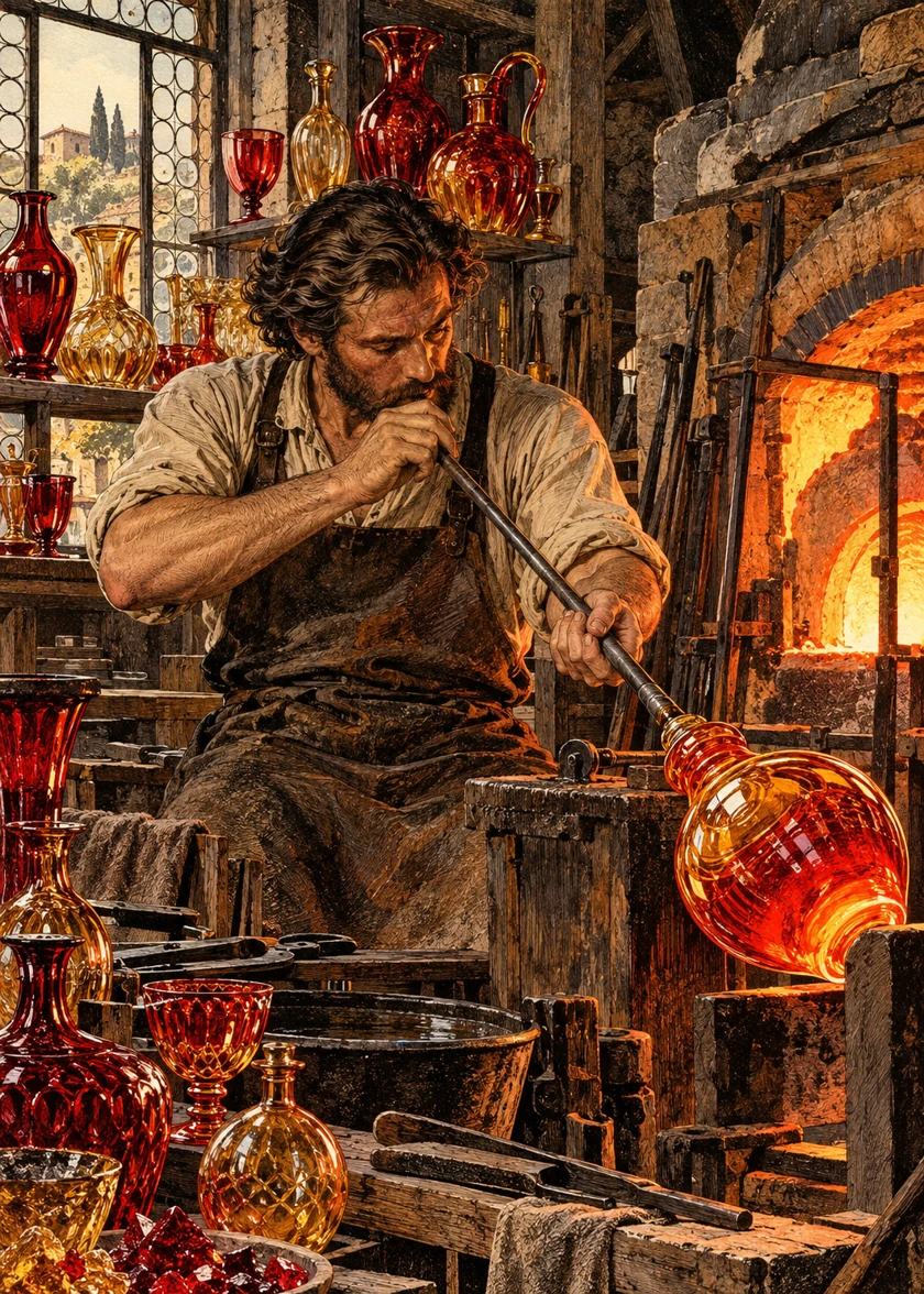 Le verrier, scène illustrée pour le jeu des métiers