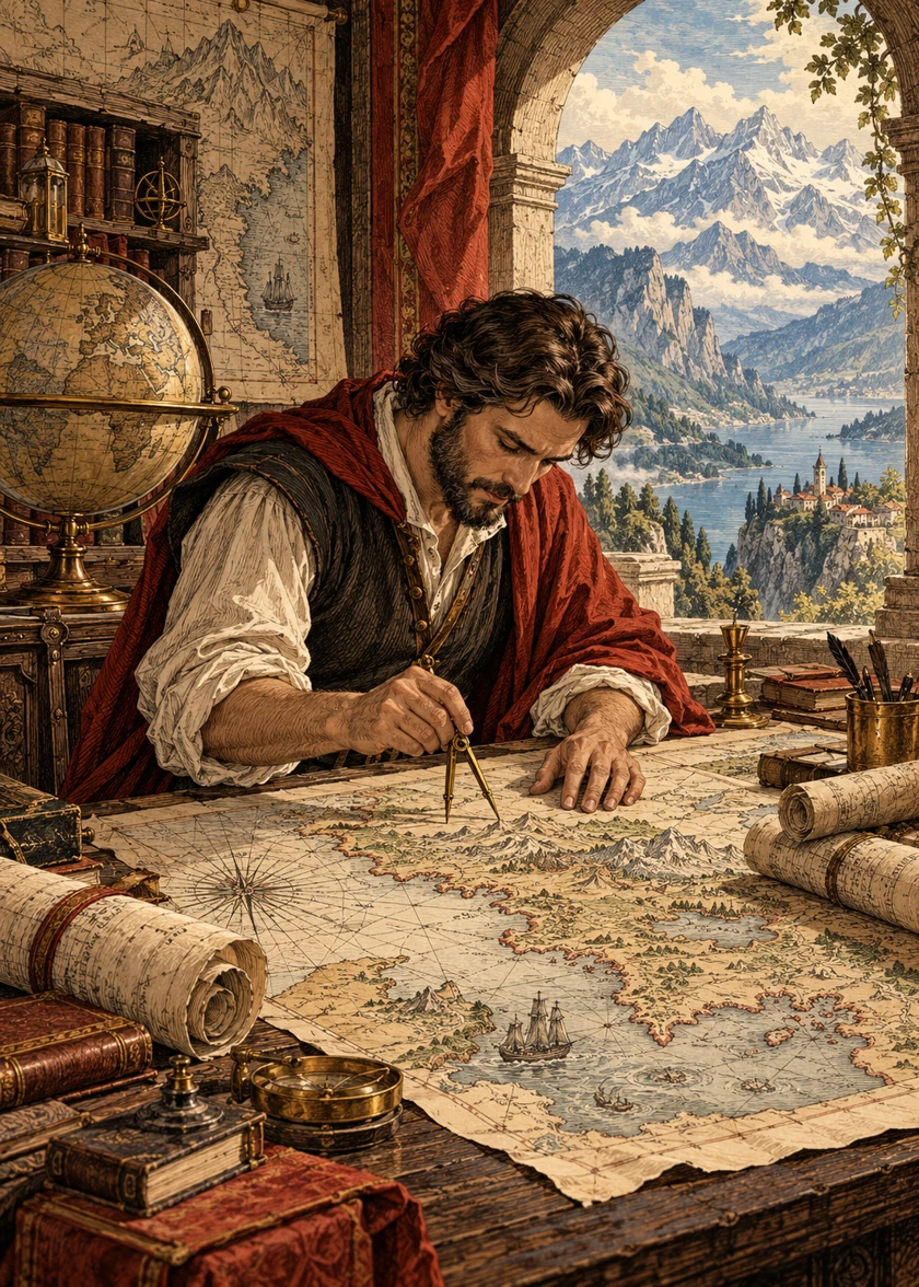 Le cartographe, scène illustrée pour le jeu des métiers