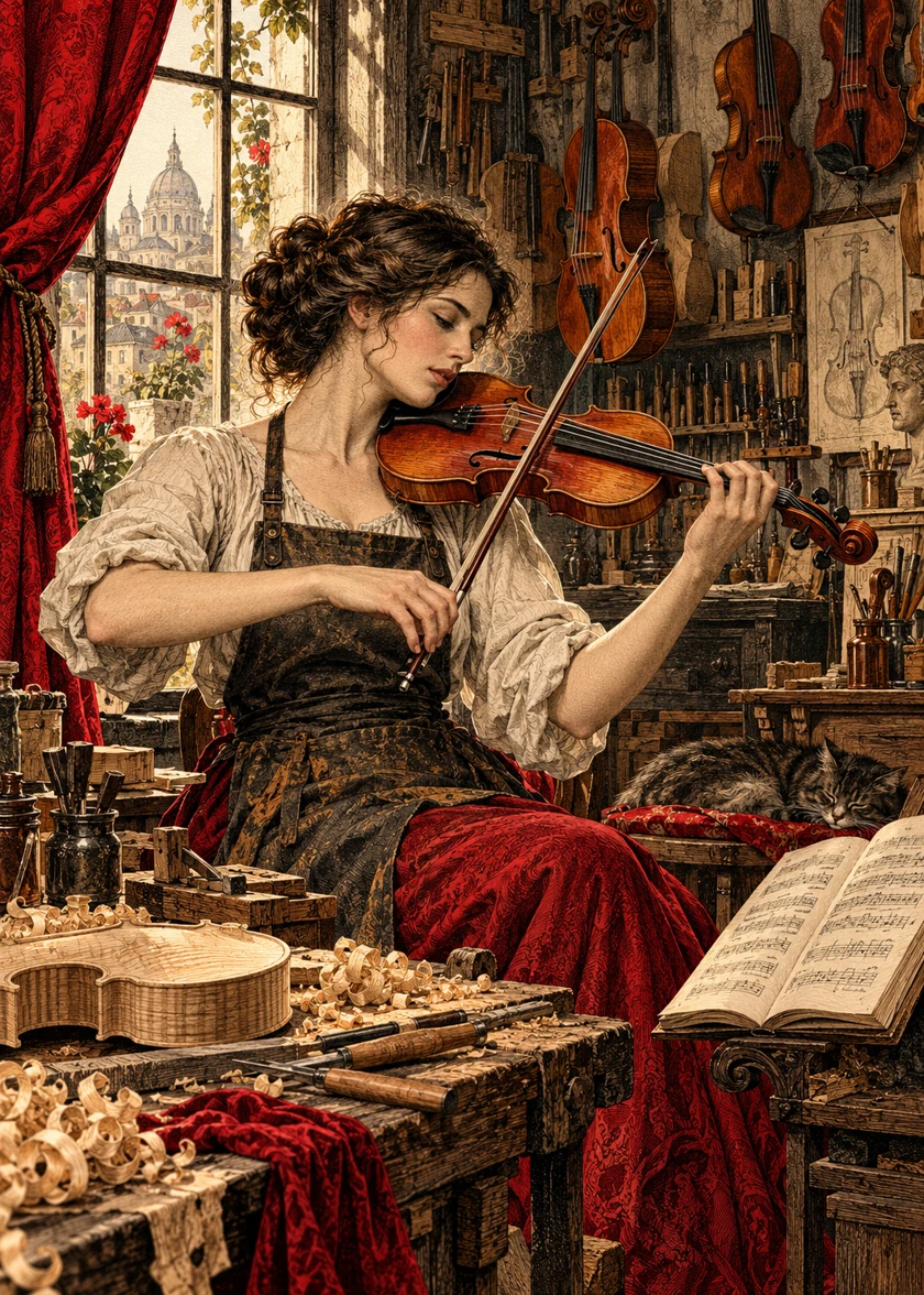 La musicienne, scène illustrée pour le jeu des métiers