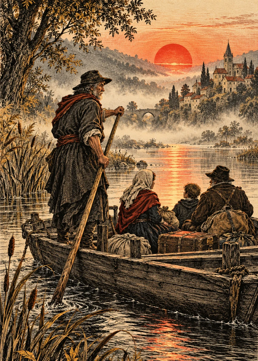 Le passeur, scène illustrée pour le jeu des métiers